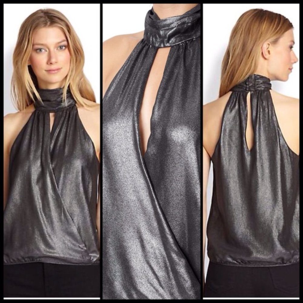 Parker Peeta Metallic Silver Keyhole Top